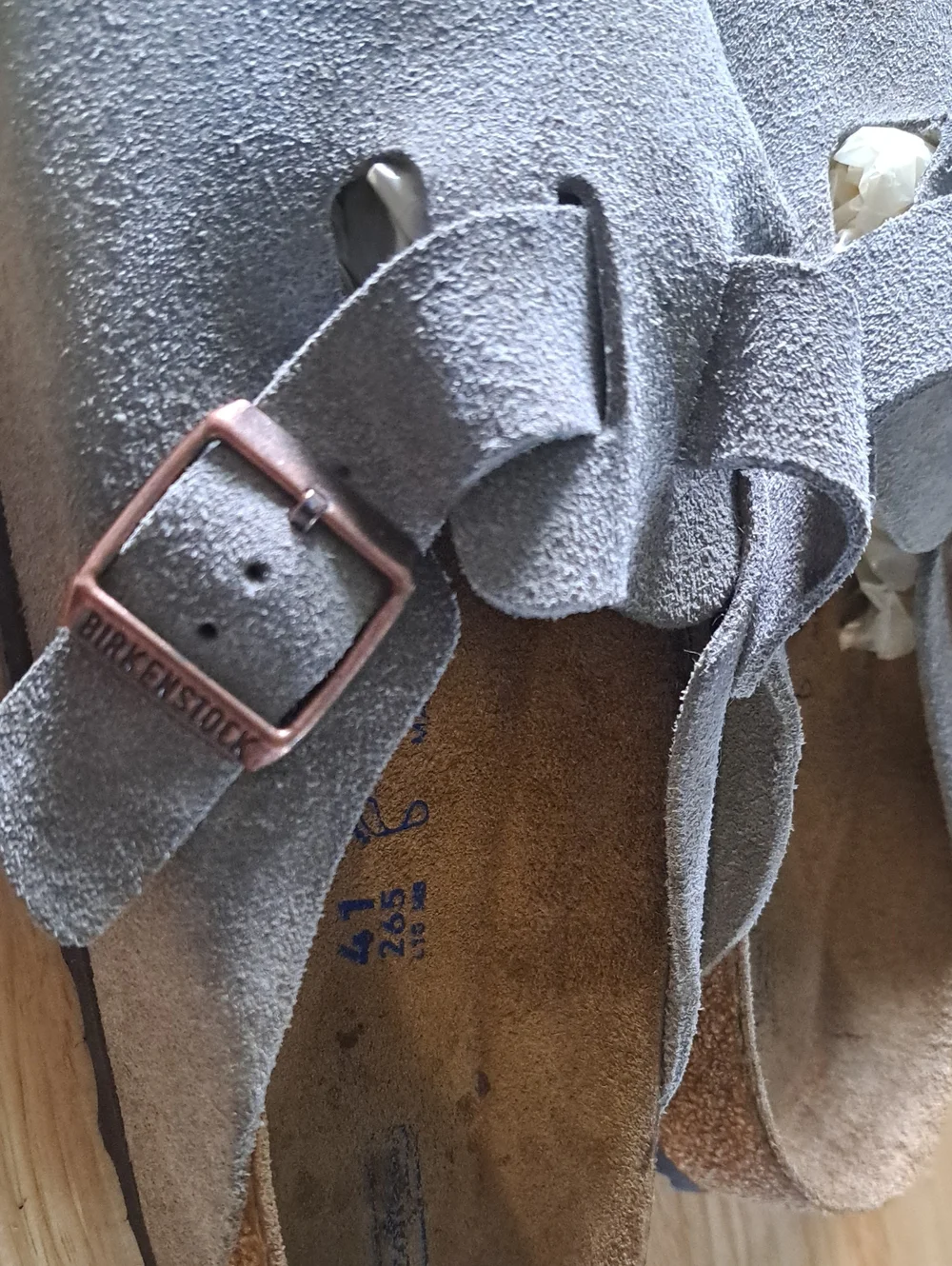 Birkenstock Gray Suede Slip-On Clogs with Buckle - Picture 7 of 8